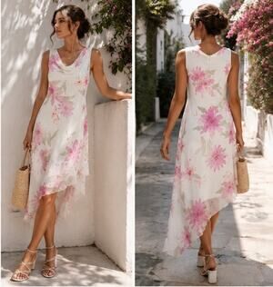 Reformation Vintage Alyn Paige Floral Chiffon Asymmetrical Dress S 5/6 USA